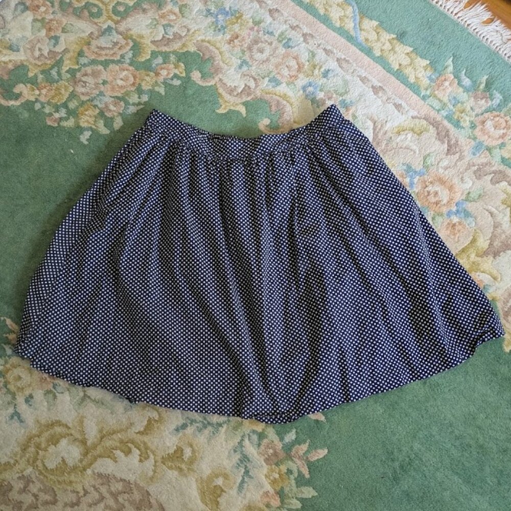 BODEN Women Sz US 14L Tall Polka Dot Skirt Navy Blue Cream Pockets Lined Cotton